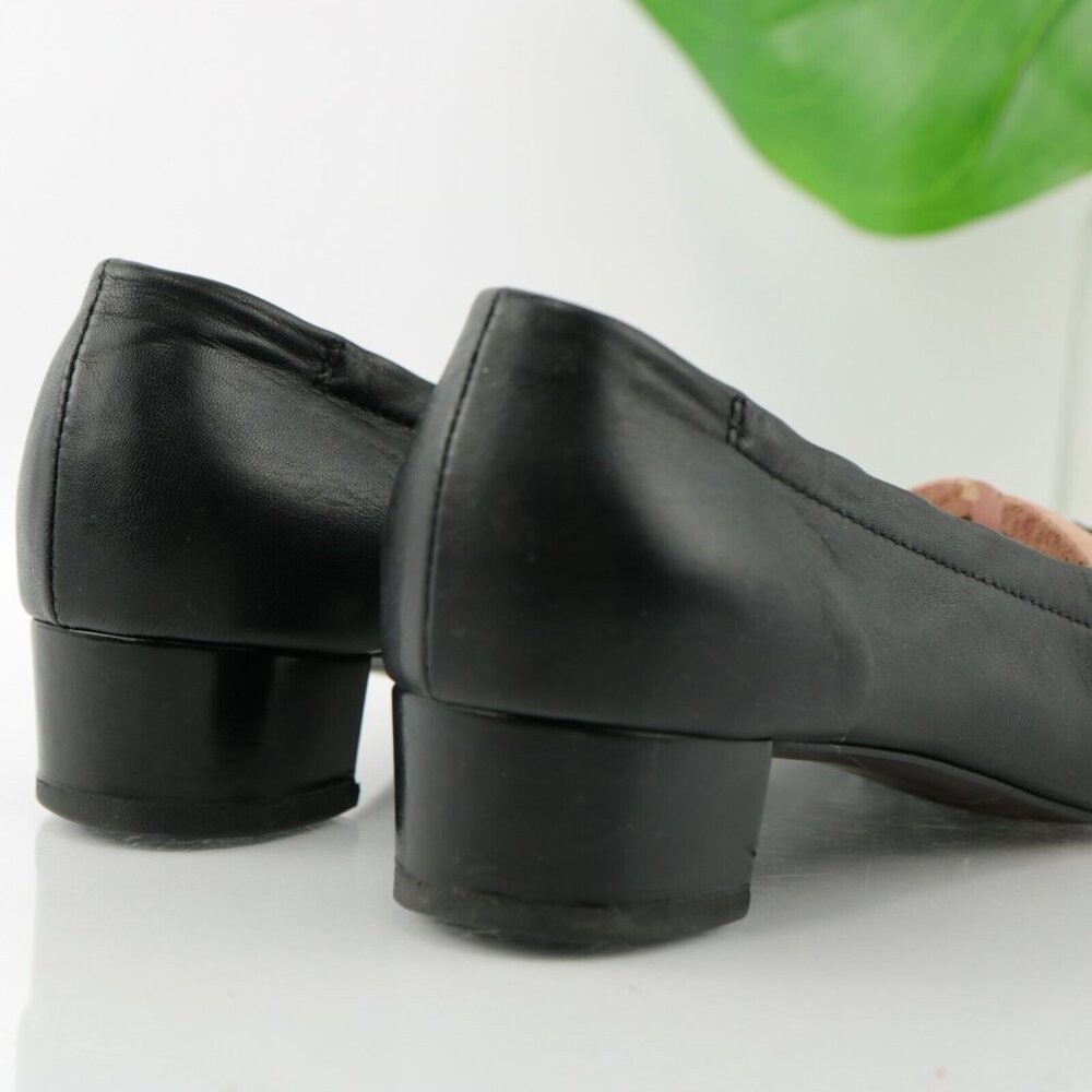 AGL Womens Pump Size 37.5 7.5 Black Leather Pointed Block Heel Pyramid Studded - Picture 6 of 12